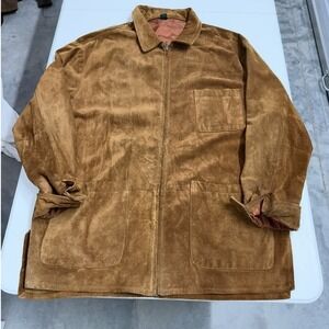Danier Canada Mens Large Suede Leather Jacket Tan Brown Full Zip Chore Coat L